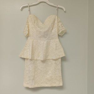 ASOS Ivory Off Shoulder Lace Peplum Mini Dress, Size 4